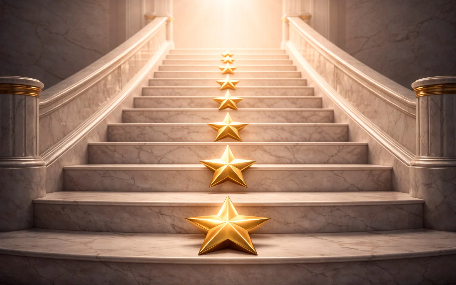 Treppenstufen symbolisieren VIP-Level-Aufstieg mit goldenen Sternen auf jeder Stufe